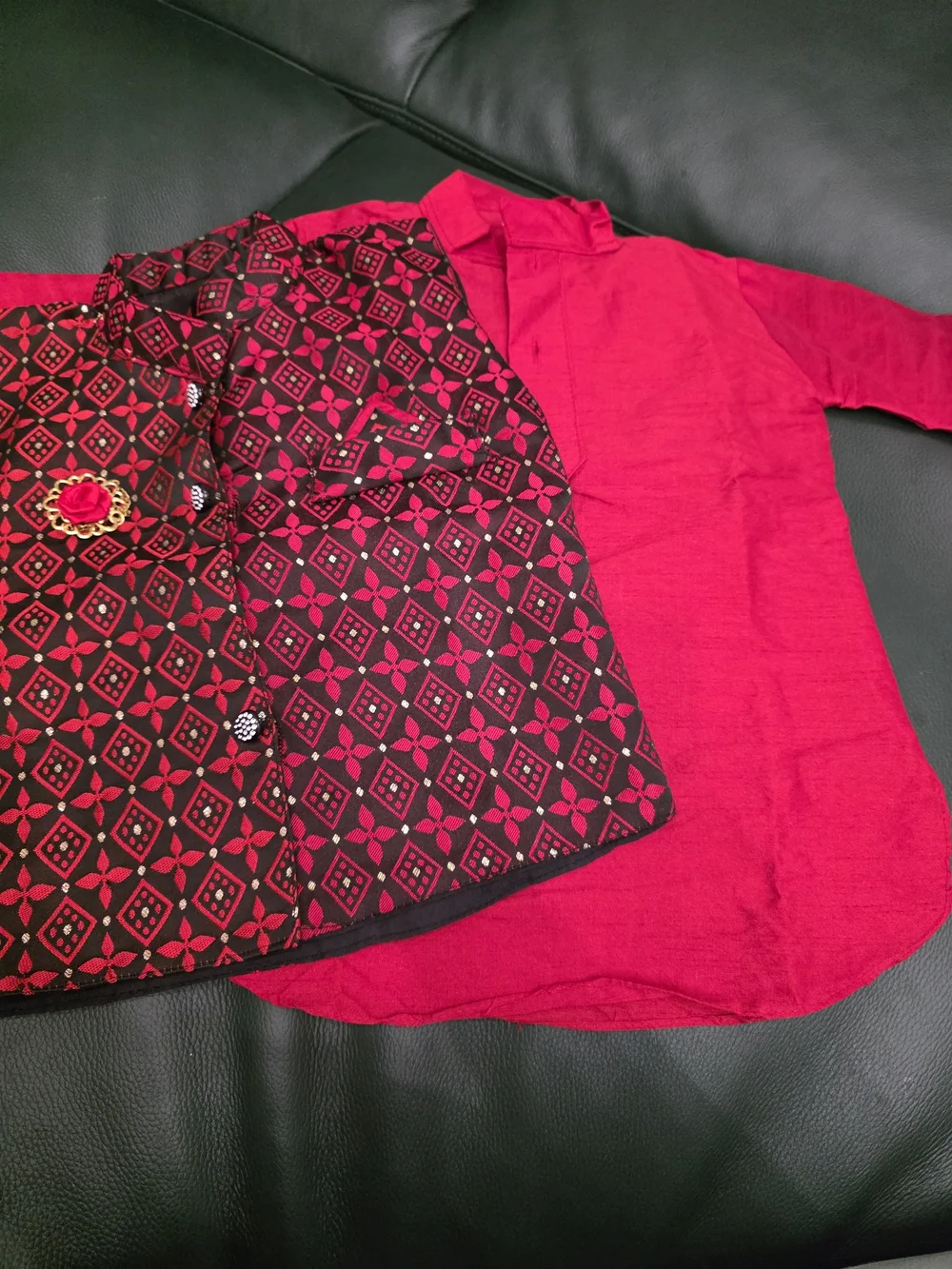 Kids A-Line Matching Set in Red and Black - Coordinated Patterned Outfit